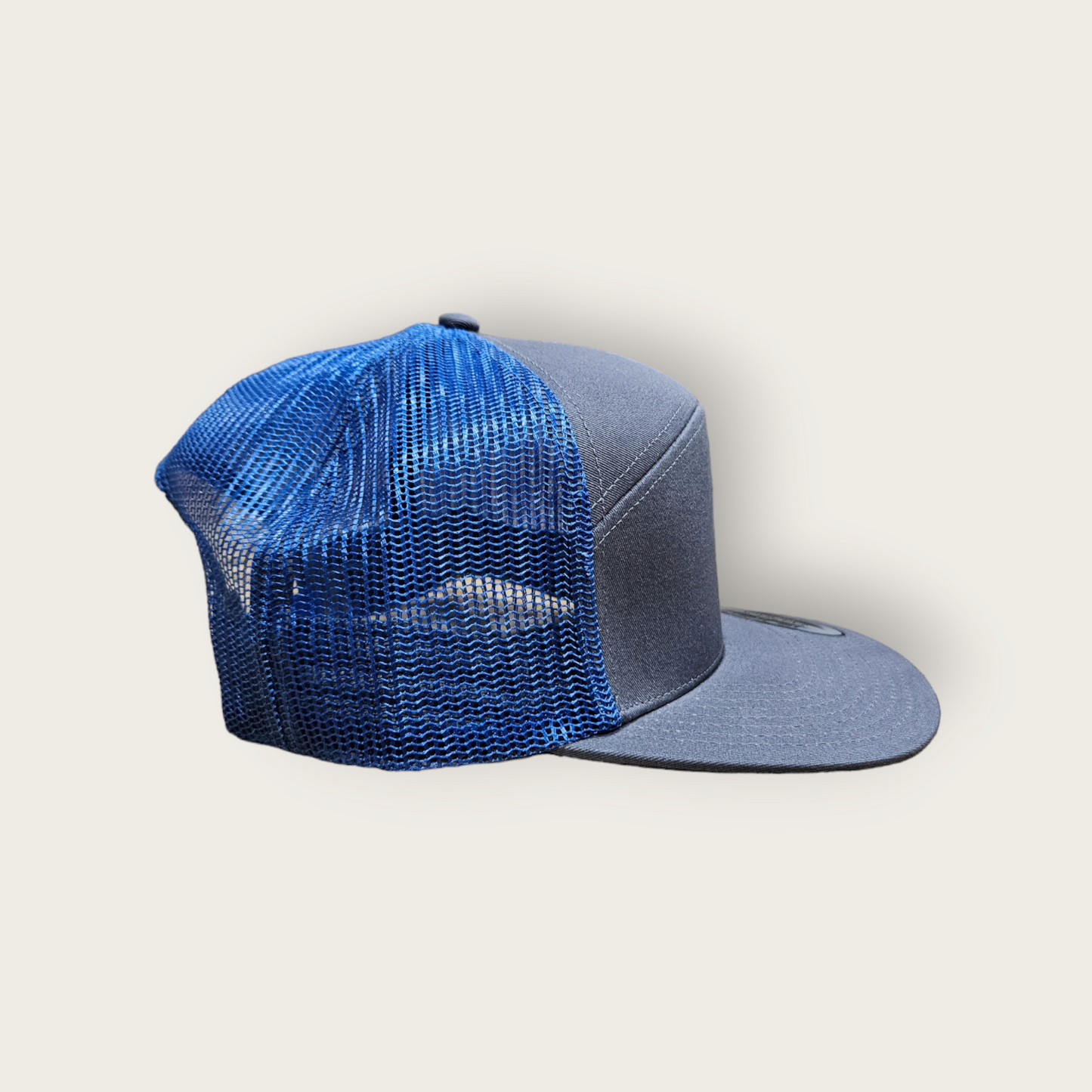 7 Panel Charcoal/ Royal Trucker Hat Snapback 115C