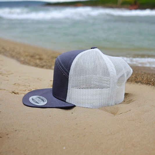 7 Panel Charcoal/ White Trucker Hat Snapback 115C