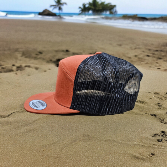 7 Panel Carmel/ Black Trucker Hat Snapback 115C