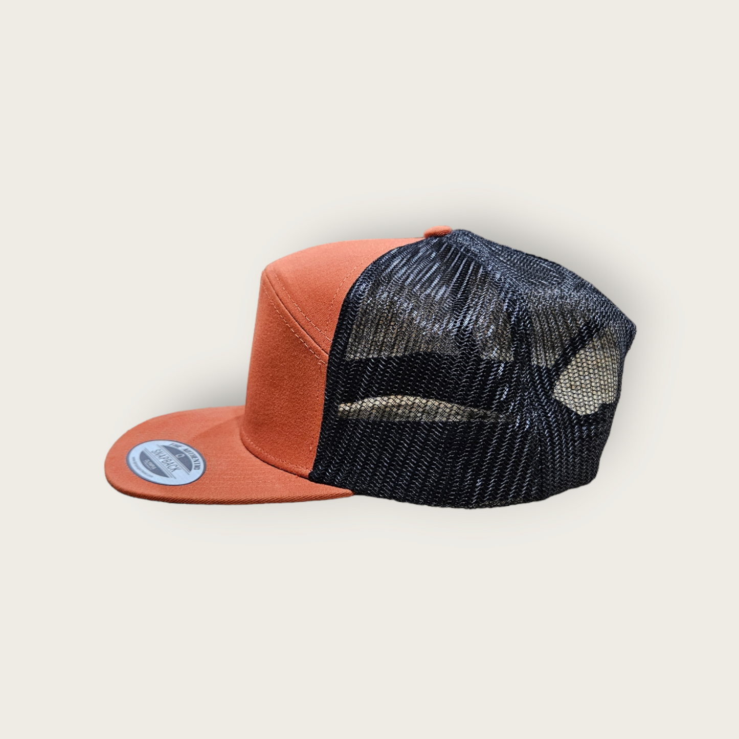 7 Panel Carmel/ Black Trucker Hat Snapback 115C
