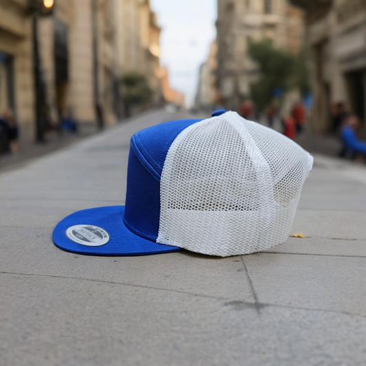 7 Panel Royal/ White Trucker Hat Snapback 115C