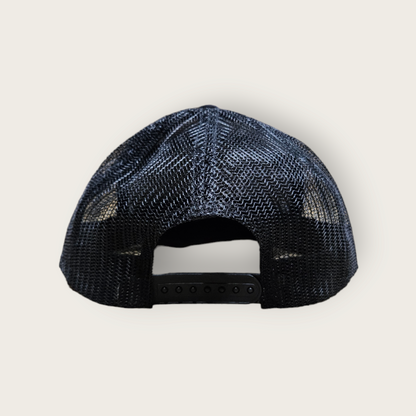 7 Panel Black/ Black Trucker Hat Snapback 115C