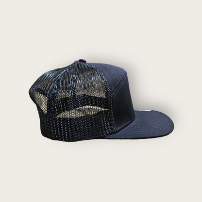 7 Panel Black/ Black Trucker Hat Snapback 115C
