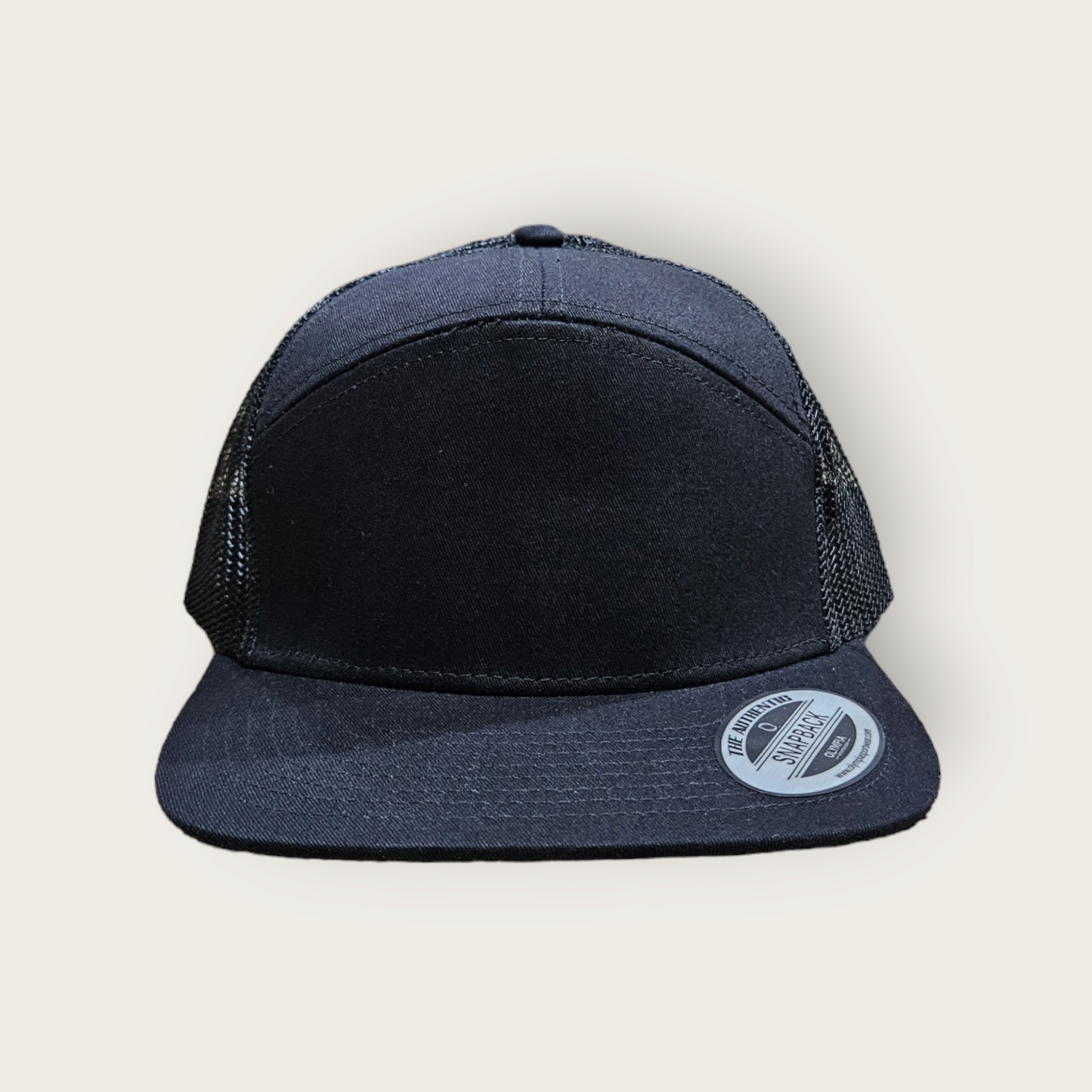 7 Panel Black/ Black Trucker Hat Snapback 115C