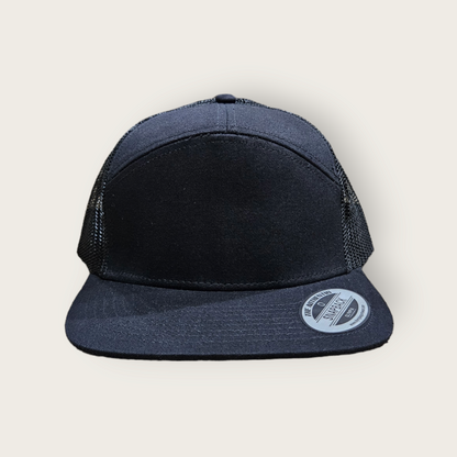 7 Panel Black/ Black Trucker Hat Snapback 115C