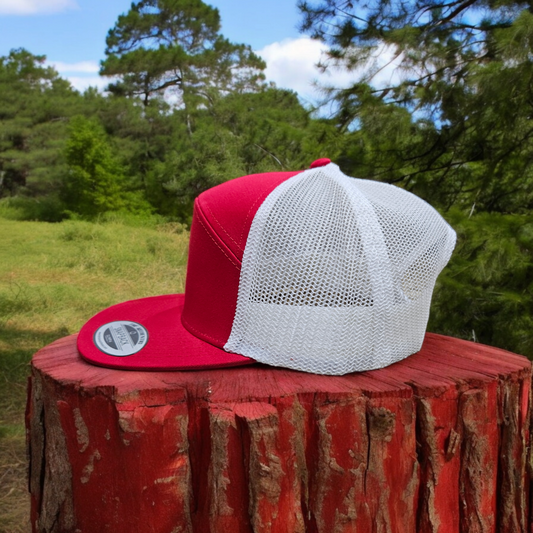 7 Panel Red/ White Trucker Hat Snapback 115C