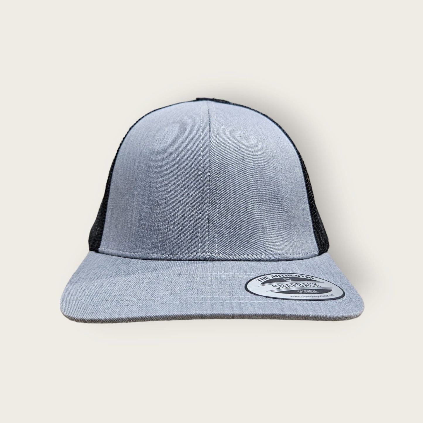 6 Panel Heather Gray/Black Trucker Hat 110C