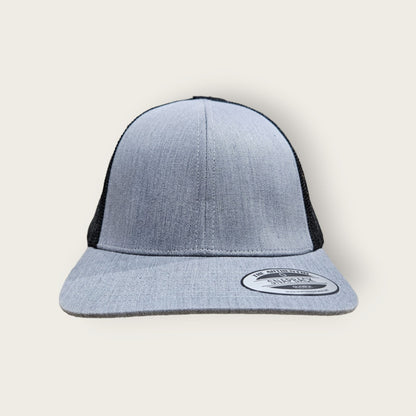 6 Panel Heather Gray/Black Trucker Hat 110C