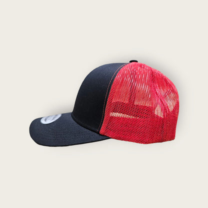 6 Panel Black/Red Trucker Hat 110C