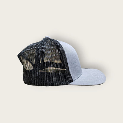 6 Panel Heather Gray/Black Trucker Hat 110C
