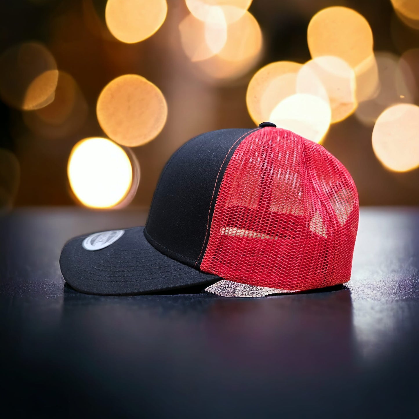 6 Panel Black/Red Trucker Hat 110C
