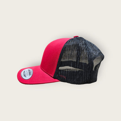 6 Panel Red/Black Trucker Hat 110C
